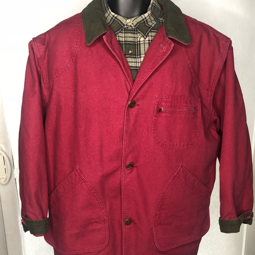 LL Bean red barn field coat flannel lined
